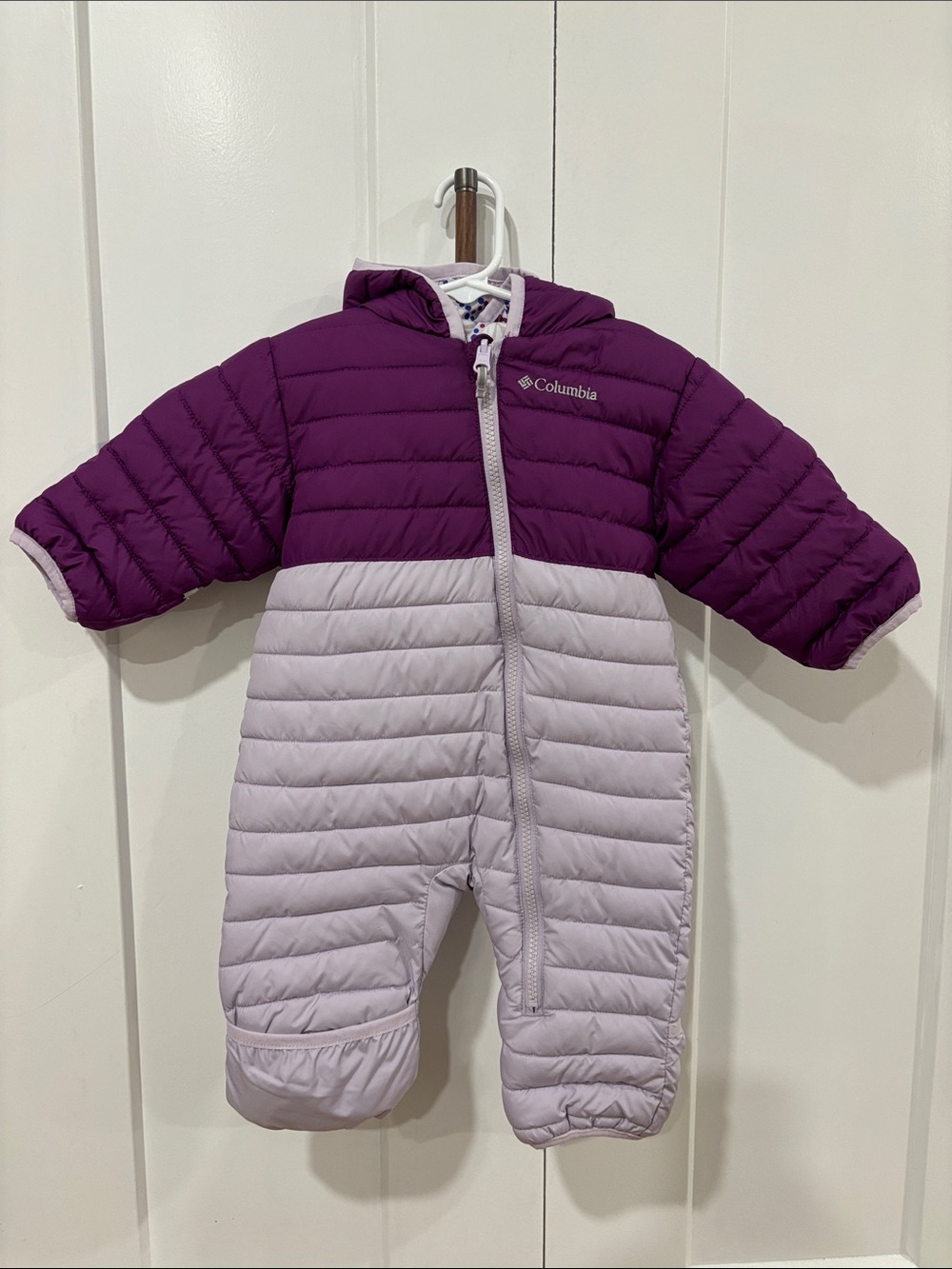 Columbia Purple and Light Purple Quilted Infant One-Piece Bunting reversible